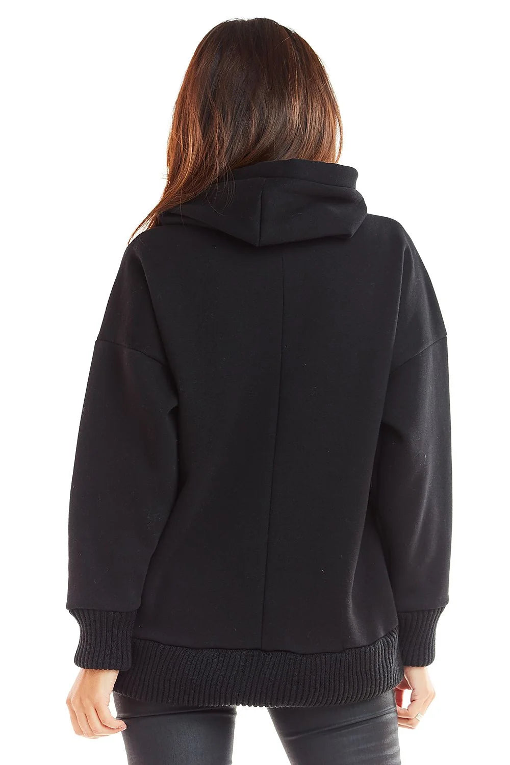 sweatshirt femme oversize molleton bleu ciel chiné coupe ample capuche cordon tressé poche kangourou poignets côtelés