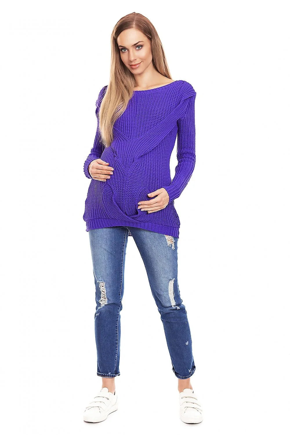 Pull grossesse tricoté maille épaisse encolure bateau motifs géométriques couleur bordeaux élasthanne polyester viscose femme