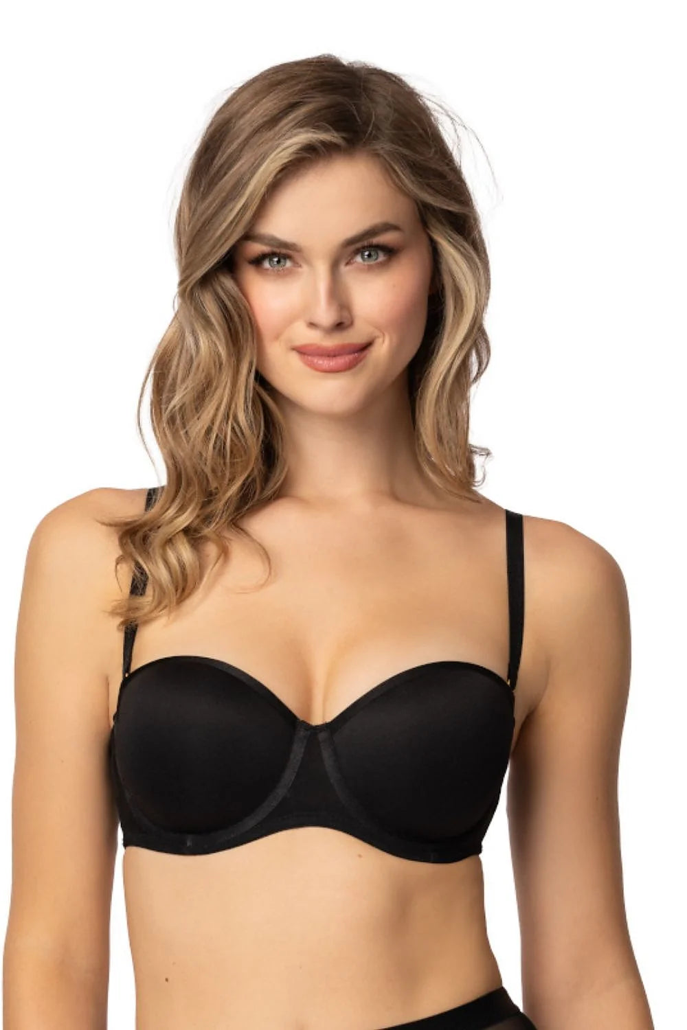 soutien gorge bardot capri noir bonnets moulés mousse légère lisse microfibre extensible armatures maintien sculptant coussinets amovibles antiglisse