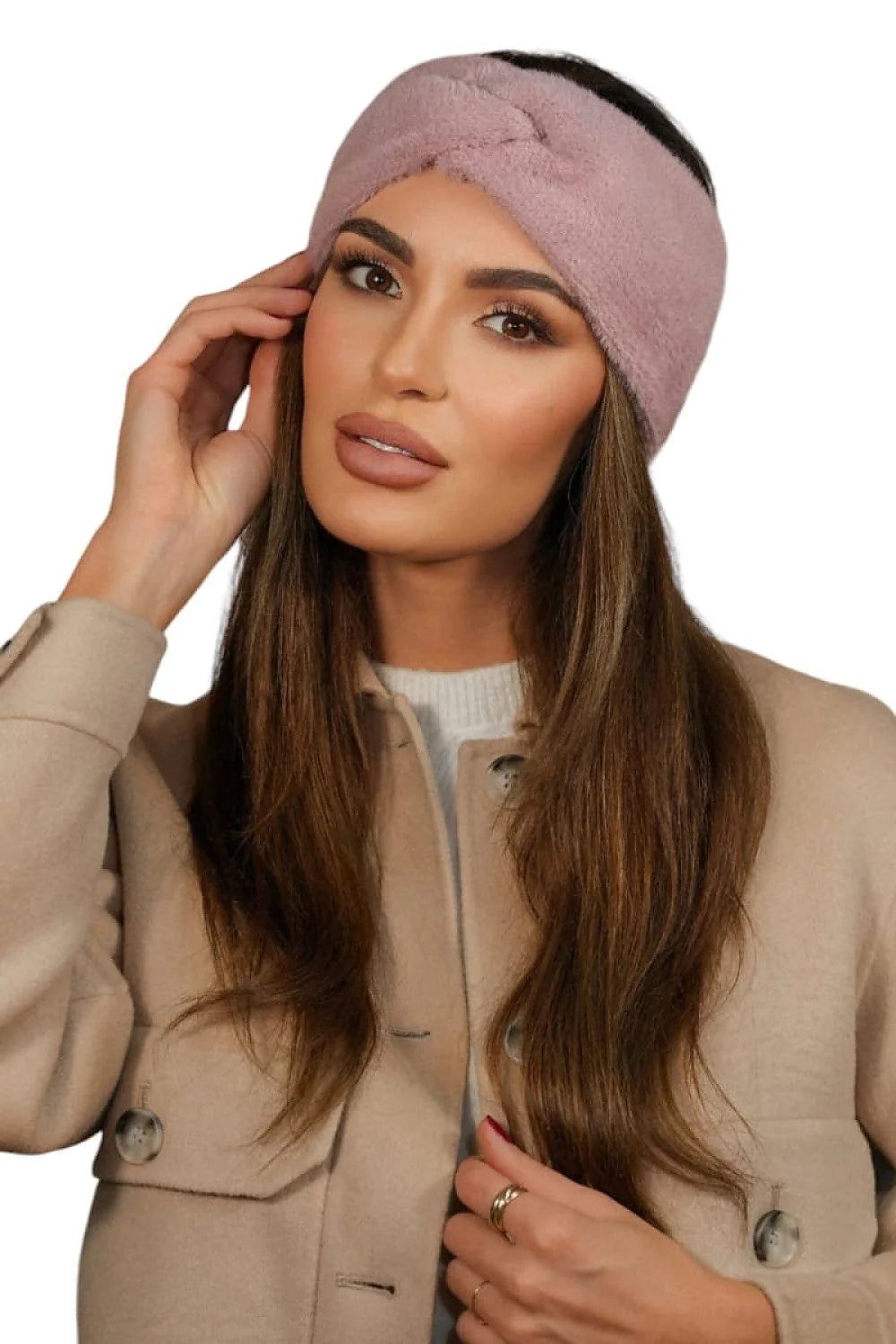 Bandeau d'hiver en peluche pour femme, couleur orchidée, style croisé, confort toute la journée, accessoire élégant