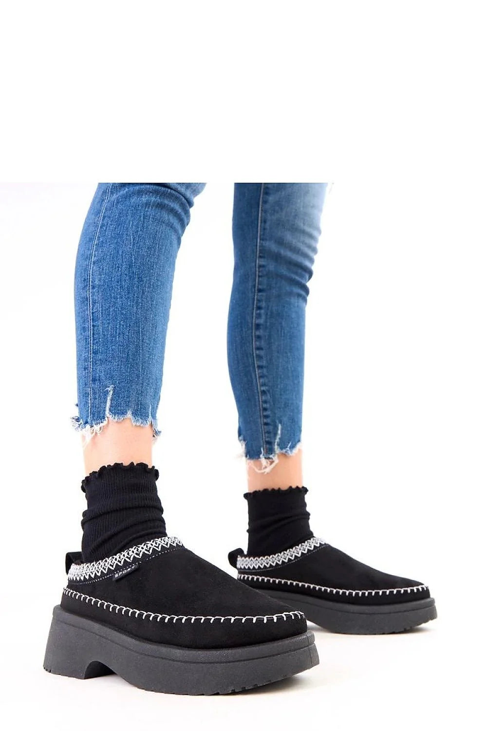 pantoufles femmes mocassins slipon suédé écologique broderie décorative col côtelé enfilage facile semelle tissu douce plateforme épaisse antidérapante