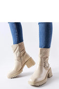 Bottes talons aiguille Solea cuir verni tissu côtelé beige moderne chic coupe haute cheville isolation semelle caoutchouc femmes saison froide