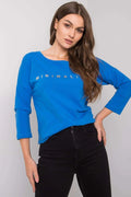 Chemisier coton extensible bleu vif minimaliste manches longues inscription moderne pour mode décontractée femmes