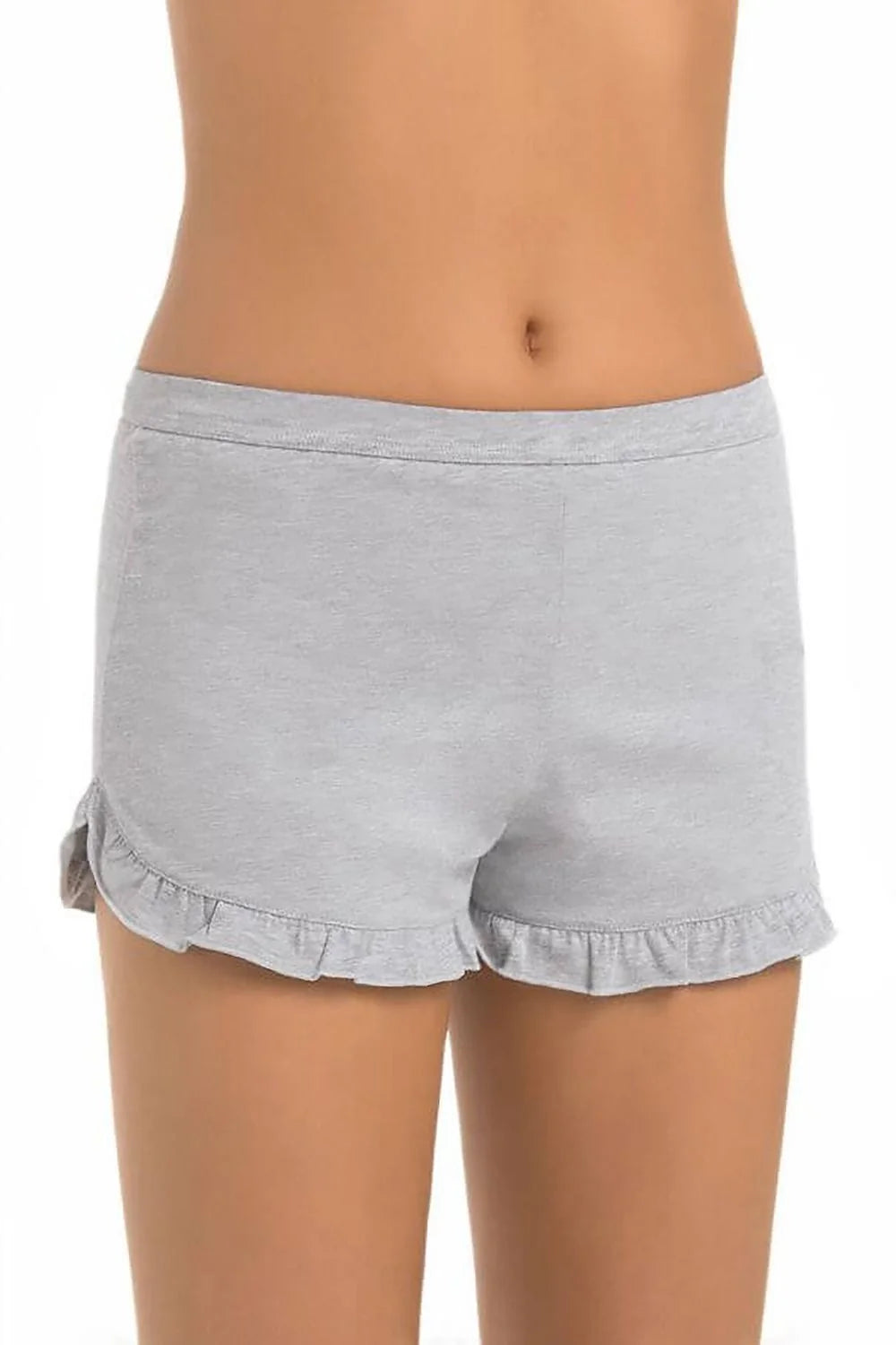Shorts femme Teyli gris viscosé elastique volants coupe évasée confortable nuit détente