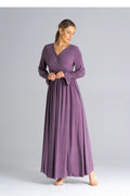 Robe de jour élégante longue empire V croisé manches longues smock polyester elastane taille haute femme