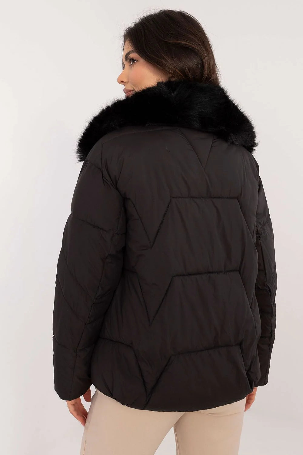 Veste matelassée pour femme style décontracté en polyester rembourrage synthétique col fourrure noire longueur standard fermeture éclair manches longues élégance quotidienne automne hiver