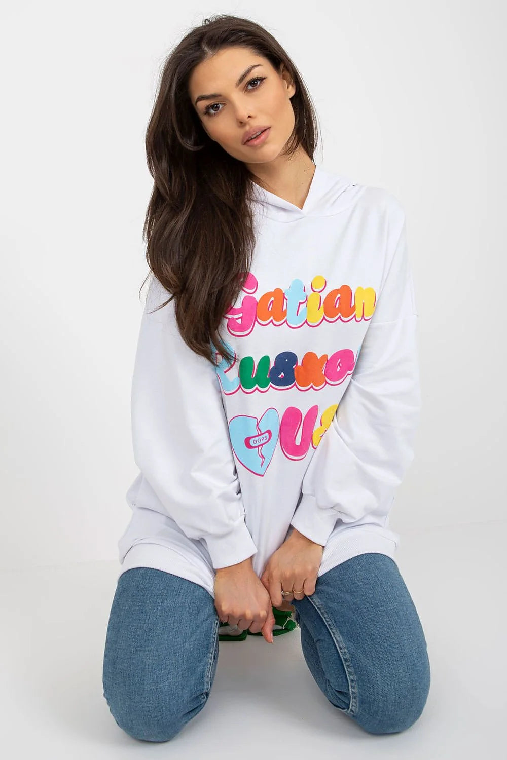 Sweatshirt Fancy féminin mode urbain design décontracté multicolore inscription décorative coton spandex ample confortable occasionnels casual style moderne