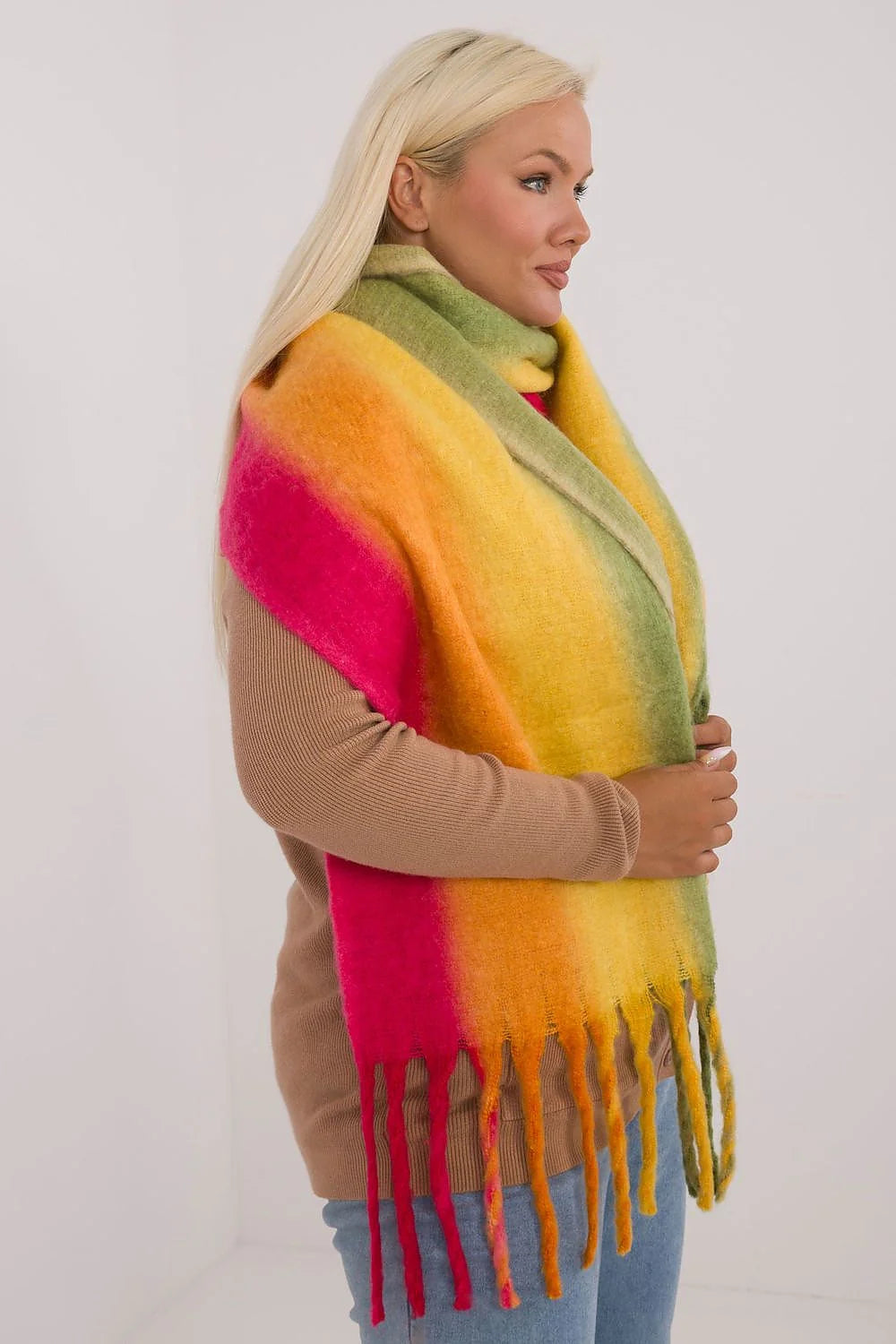 Écharpe multicolore en polyester doux pour femme, style bohème, franges longues, automne-hiver, accessoire mode