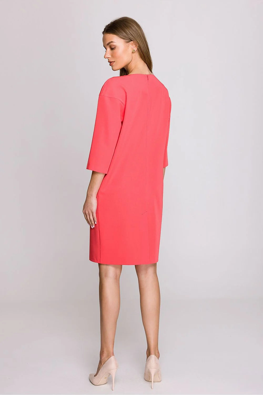 Robe de jour Stylove légère confortable coupe ample genou manches 3/4 décolleté élégant fermeture éclair fente sans doublure haute qualité Pologne