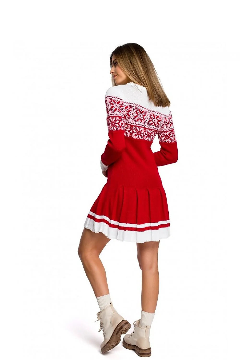 Robe en maille élégante automne-hiver jacquard confortable jaune moutarde manches longues femme tendance casual