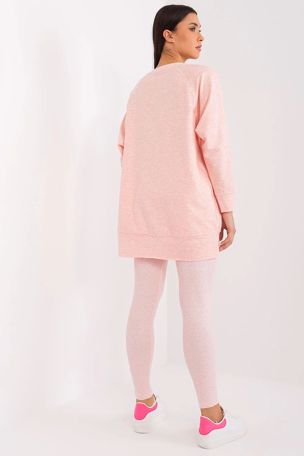 Ensemble femme confort style urbain hoodie long legging rose pâle NYC design graphique casual sortie