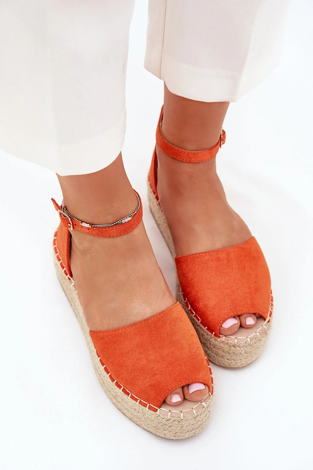 sandales espadrilles femme plateforme suédine orange vif bout ouvert bride cheville réglable boucle métallique semelle tressée jute crantée caoutchouc confort