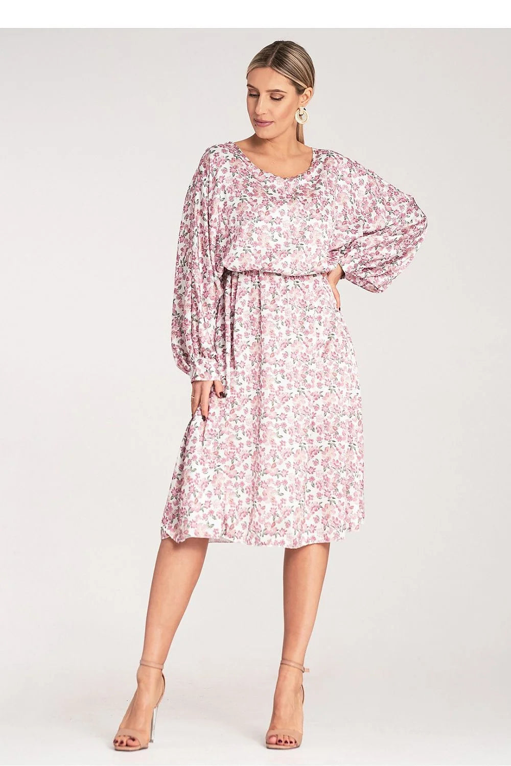 Robe de jour floral midi kimono longues manches amples tissu fluide stretch femme