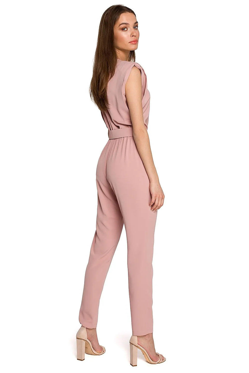 Combinaison rose pâle femme polyester chic épaules larges élégante pour occasions semi-formelles modernes