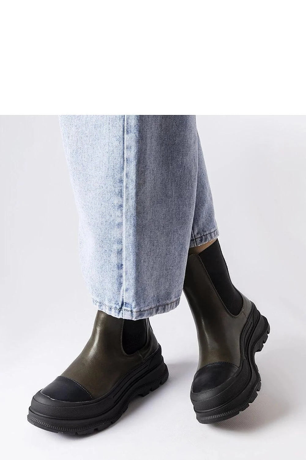 Bottes Chelsea pour femmes kaki foncé élastiques latéraux cuir écologique style urbain confortable plateau épais