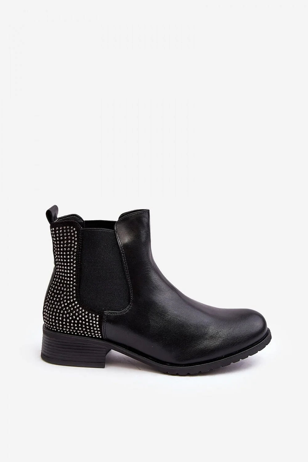 Bottines femmes style Chelsea tige basse cuir artificiel élastique clous métalliques comfort talon renforcé bottes cheville noires
