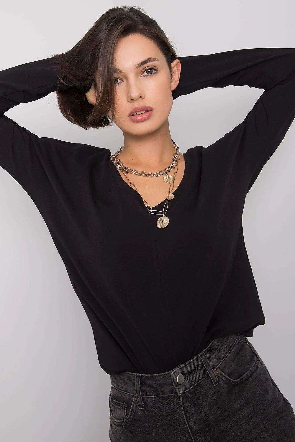 Chemisier femme coton manches longues élégant décontracté col rond gris clair casual moderne mode