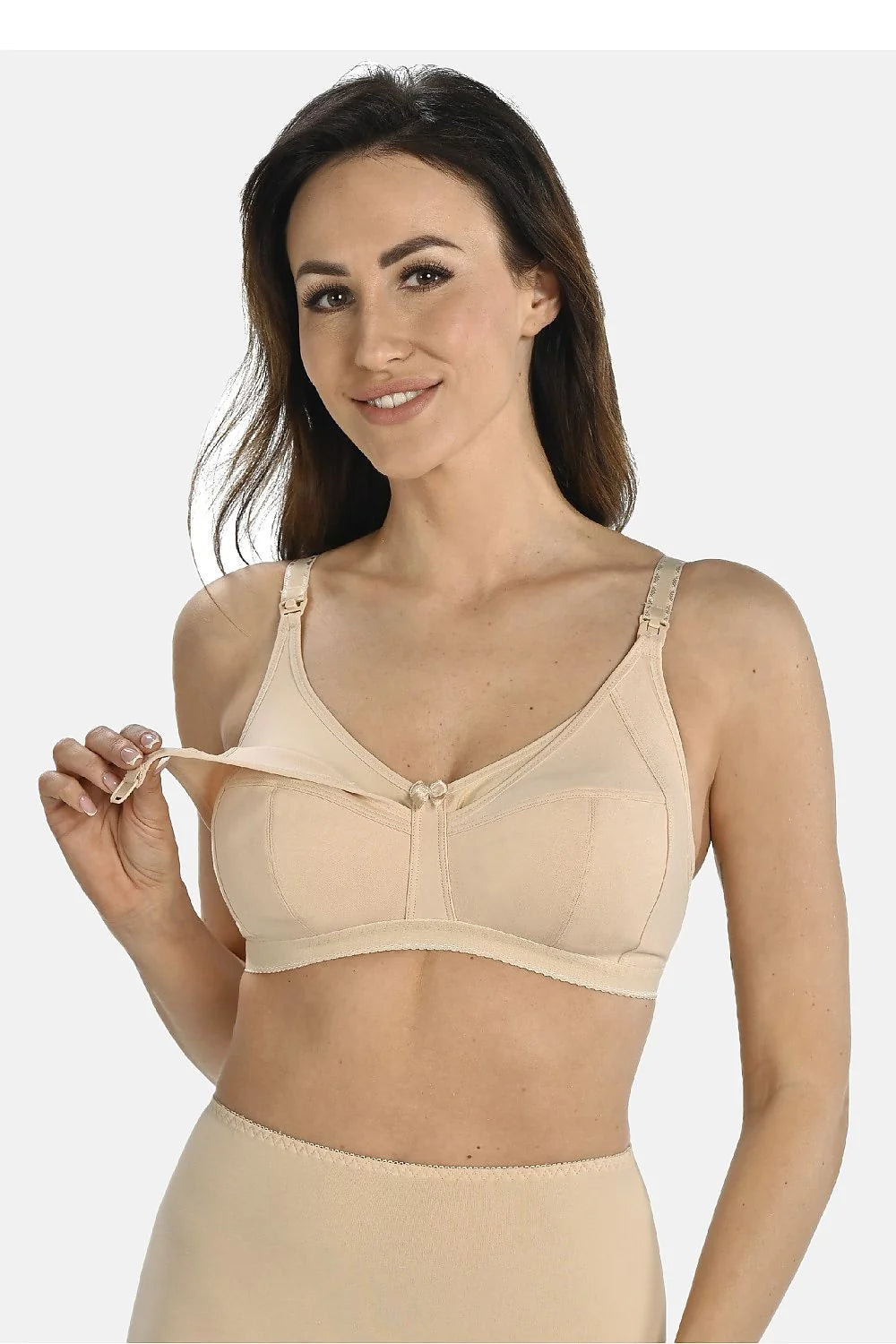 brassière allaitement sans armatures confortable pratique élégant beige doux maternité coton élasthanne extensible doublé emboîtant bretelles larges réglables
