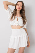 Jupe courte Och Bella style bohème été polyester 100% taille haute élastique volants femmes