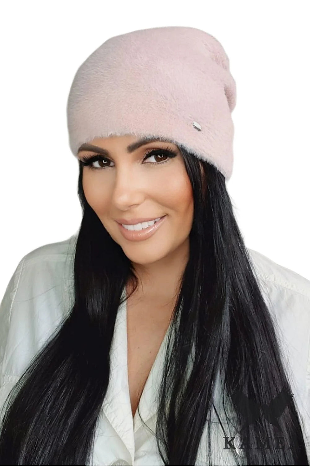 Bonnet Kamea pour femme style élégant coupe slouchy couleur rose pâle texture douce et moelleuse