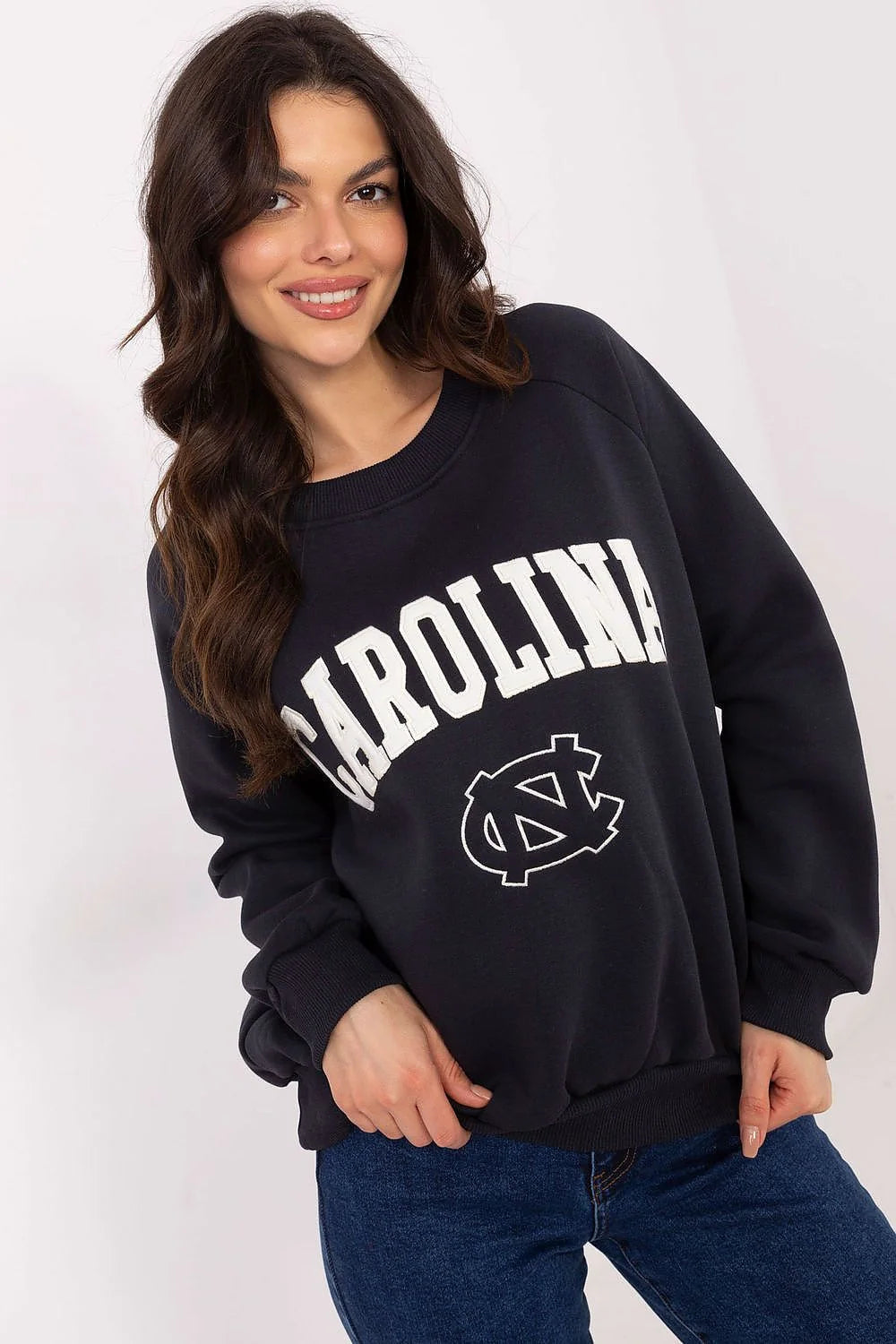 Sweatshirt femme style décontracté col rond manches longues coton polyester logo Carolina