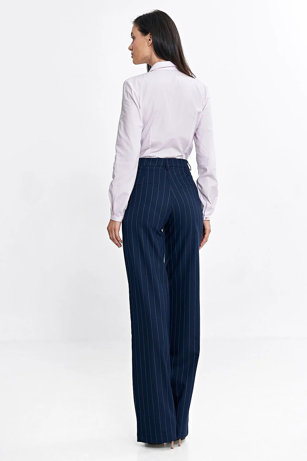 Pantalon long Nife élégant pinstripe femme taille haute coupe ajustée polyvalent