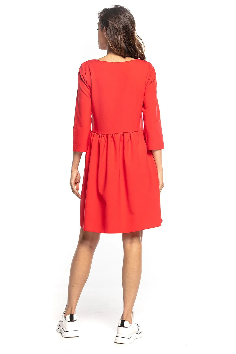 Robe évasée en coton bleu canard moderne confortable manches trois-quarts chic pour femme élégante
