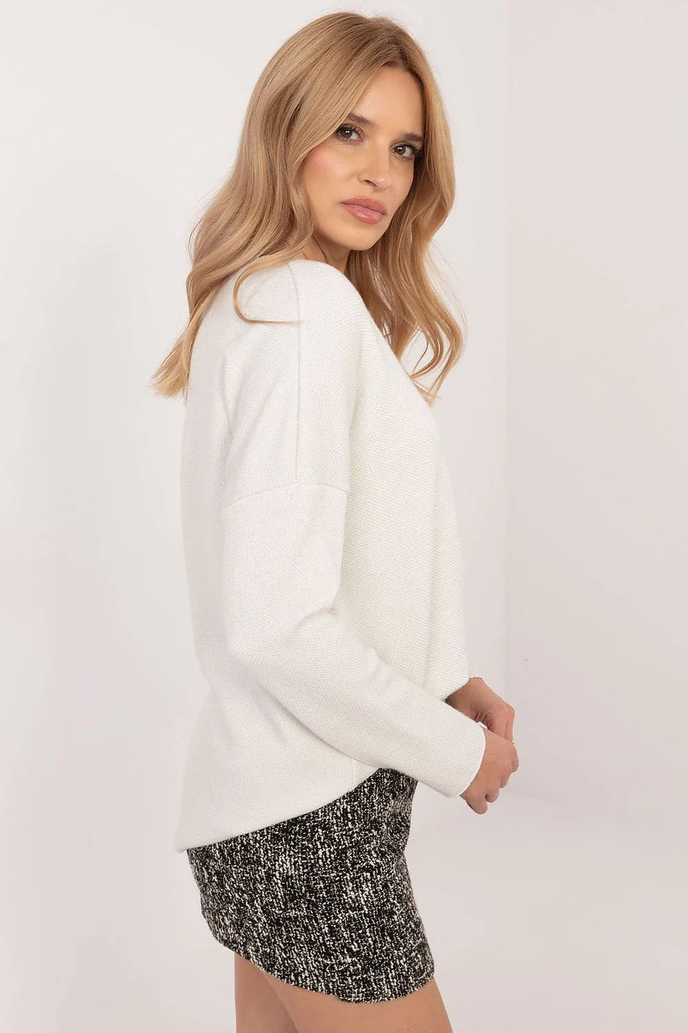 Ensemble Pull et Jupe Femme Mode Italie Chandail Maille Tweed Taille Ajustable Élégance Moderne