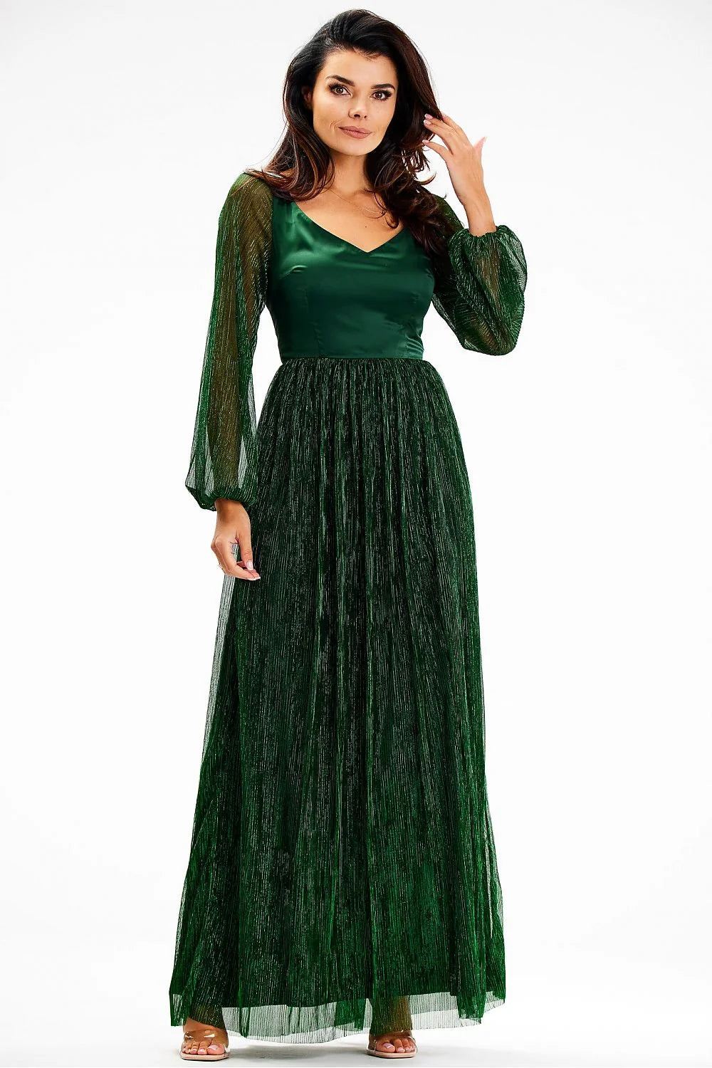Robe longue élégante pour soirée en satin et tulle vert femme formelle mariage gala