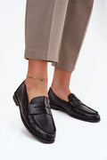 mocassins femme noir similicuir cuirartificiel bout arrondi couture apparente lanière décorative penny loafer semelle plate confortable slipon élégant