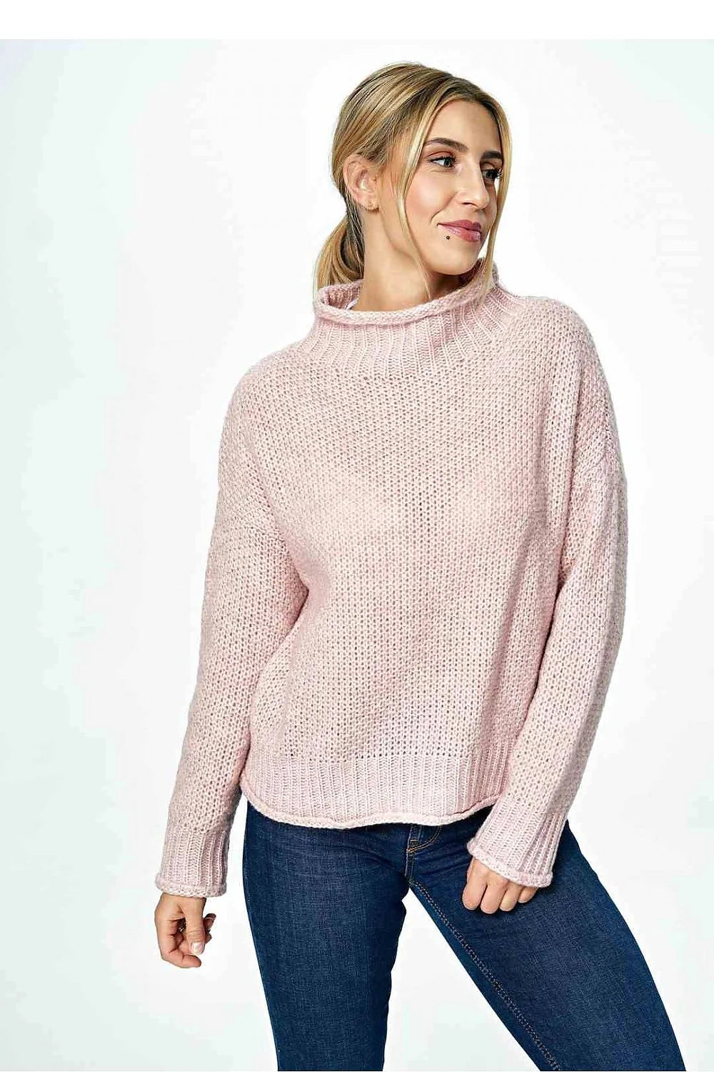 Chandail Figl pull ample col roulé manches longues maille douce laine acrylique sweater femme occasion hiver