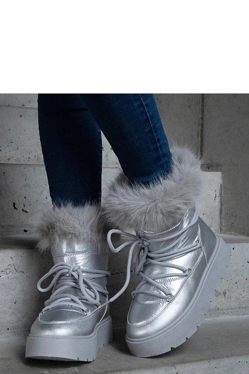 Bottes hiver argentées simili cuir tendance chaudes avec fourrure pour femmes mode après-ski confort
