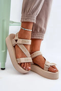 Sandales plates-forme Velcro femmes style sport design moderne beige confort été