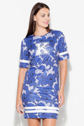 Robe t-shirt longue polyester moderne élégante motif floral rayures bleue blanche confort décontracté femme