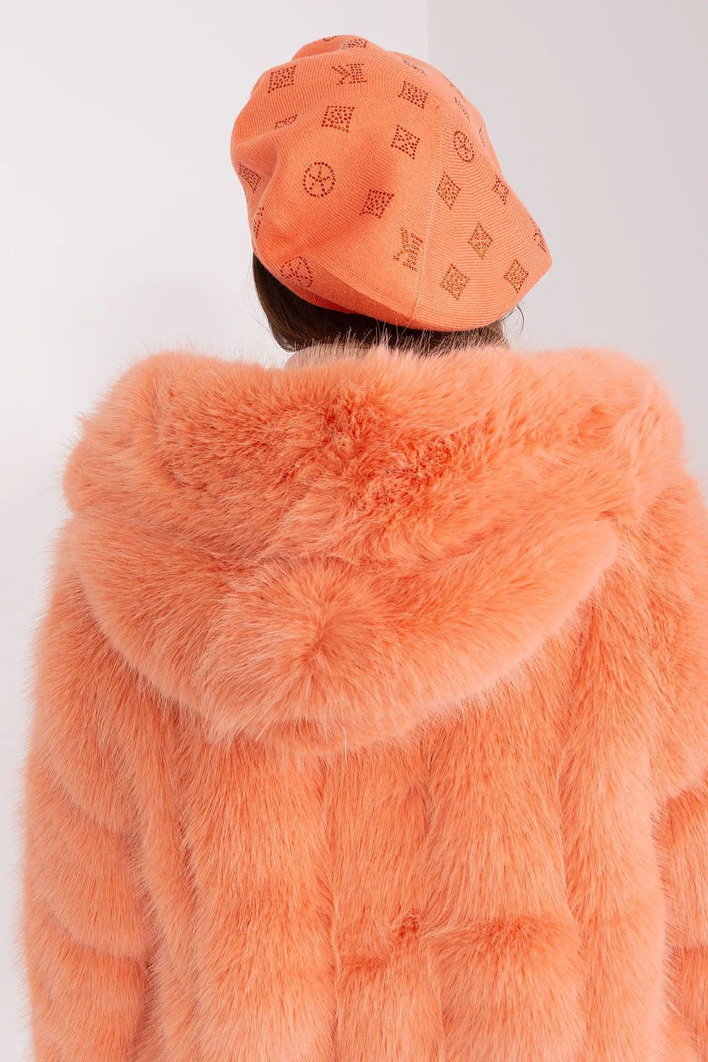 Béret en tricot strass acrylique coton cachemire femme corail manteau faux fourrure col roulé côtelé automne hiver