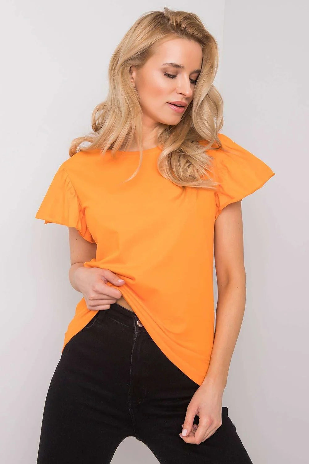 Chemisier Fancy à manches courtes en volant couleur jaune clair en coton 95% lycra 5% pour femme occasionnels et décontracté