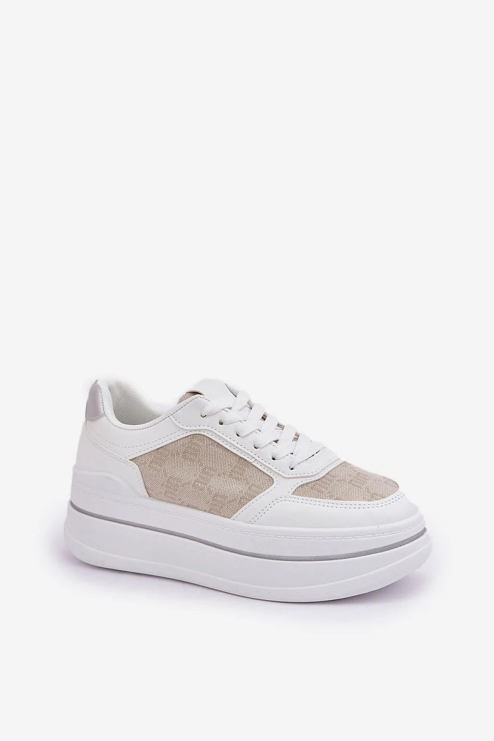Chaussures de sport modernes pour femmes style urbain plateforme cuir synthétique tissu motif géométrique beige confortable maintien cheville