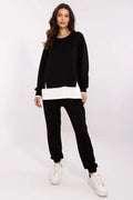 Ensemble Relevance pour femme décontracté moderne couleur noire et blanche matériau doux élastique manches longues taille haute pantalon jogger