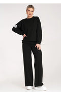 Ensemble Figl noir pour femme, sweatshirt ample manches longues, pantalon large taille élastique, style élégant moderne, vêtement polyvalent