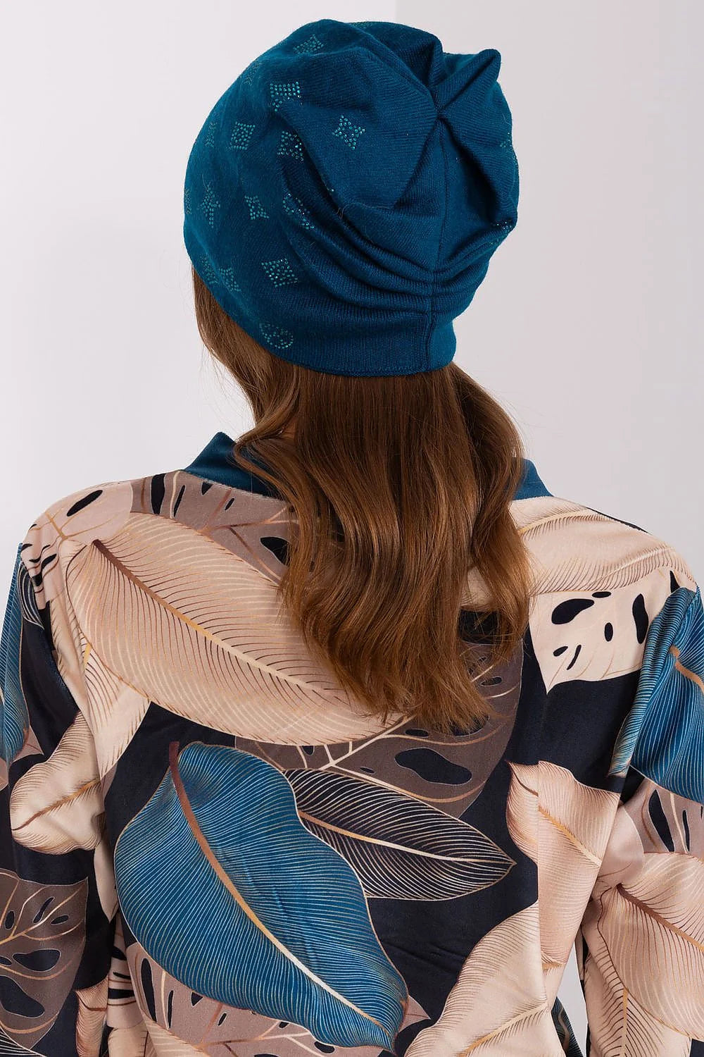 Bonnet d'hiver en cachemire pour femme bleu turquoise motifs géométriques strass acrylique coton doux chaleureux style décontracté