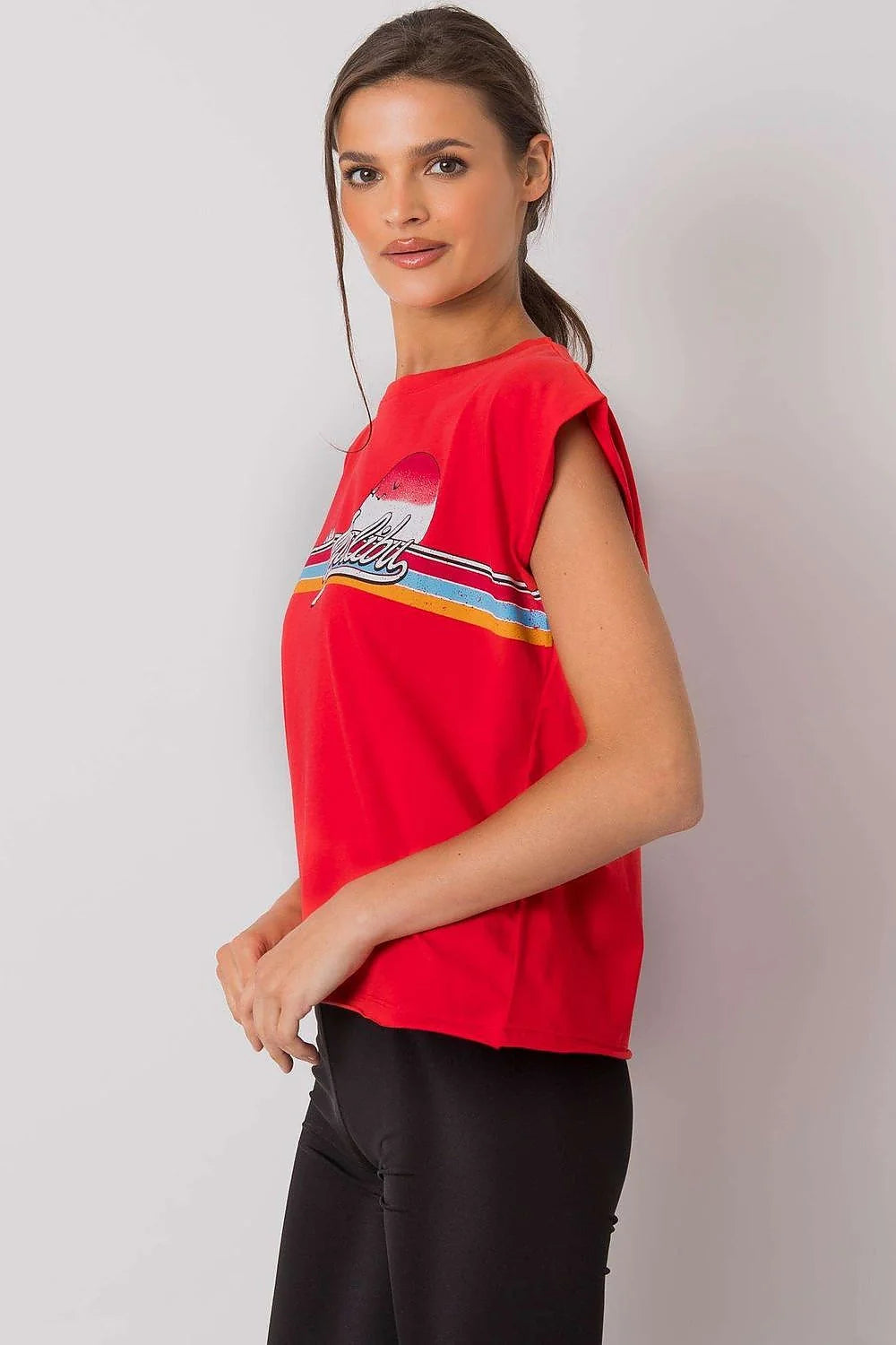 Tshirt Fancy femme noir coton jersey léger doux respirant coupe ample boxy manches courtes tombantes encolure ronde imprimé
