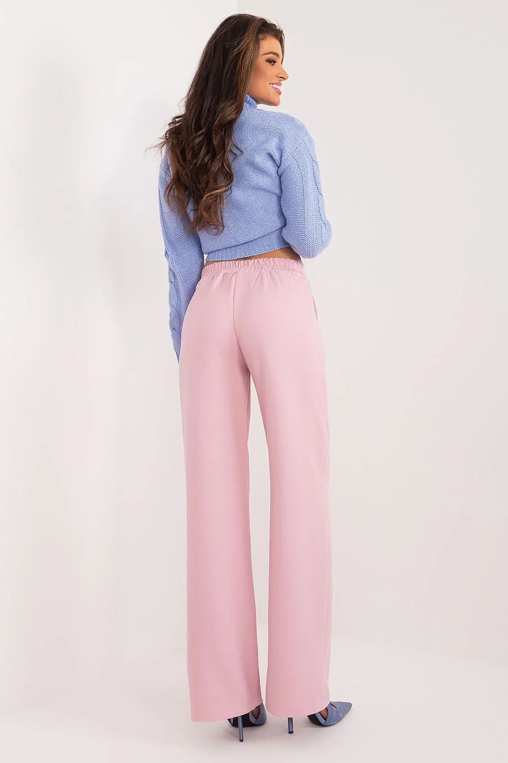 Pantalon femme Rue Paris en polyester, taille haute, jambe droite, rose pâle, pour travail et soirées
