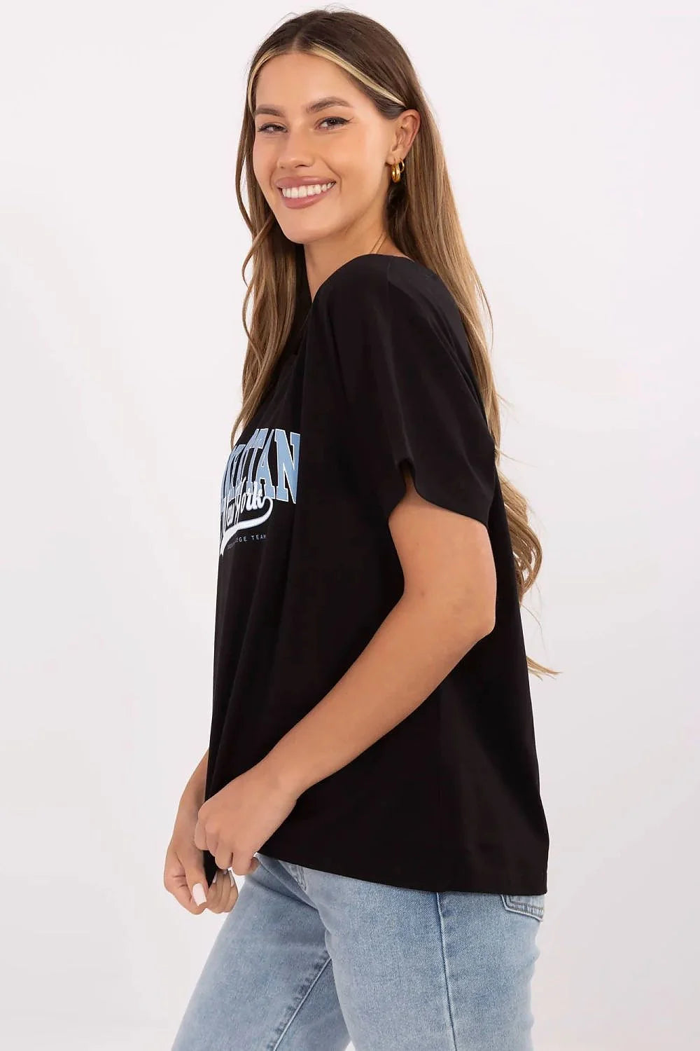 T-shirt femme design Manhattan New York urbain casual imprimé graphique manches courtes col rond