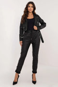 Pantalon femme Italy Moda en éco-cuir noir taille haute coupe fuselée style décontracté travail quotidien occasion