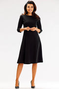 Robe élégante pour femme en polyester et élasthanne noire style classique encolure ronde coupe évasée