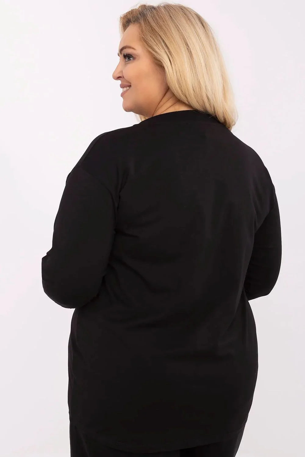 Chemisier grande taille Relevance style décontracté noir imprimé feuille manches 3/4 col rond cordon serrage femme