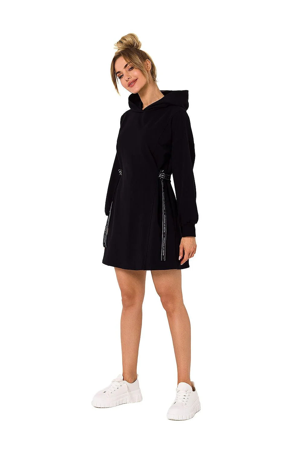 robe sweat capuche femme vert vif molleton doux coupe droite ample manches ballon poignets bords côtes cordon réglable taille