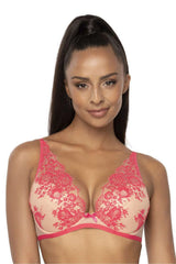 Soutien-gorge féminin push-up dentelle floral nude rose vif tulle doublé non rembourré ajustement parfait maintien naturel