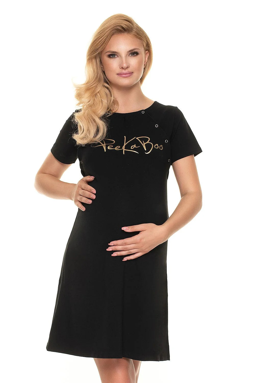 Chemise de nuit maternité coton élasthanne moderne noire confortable boutons-pression allaitement facile manches courtes élégante