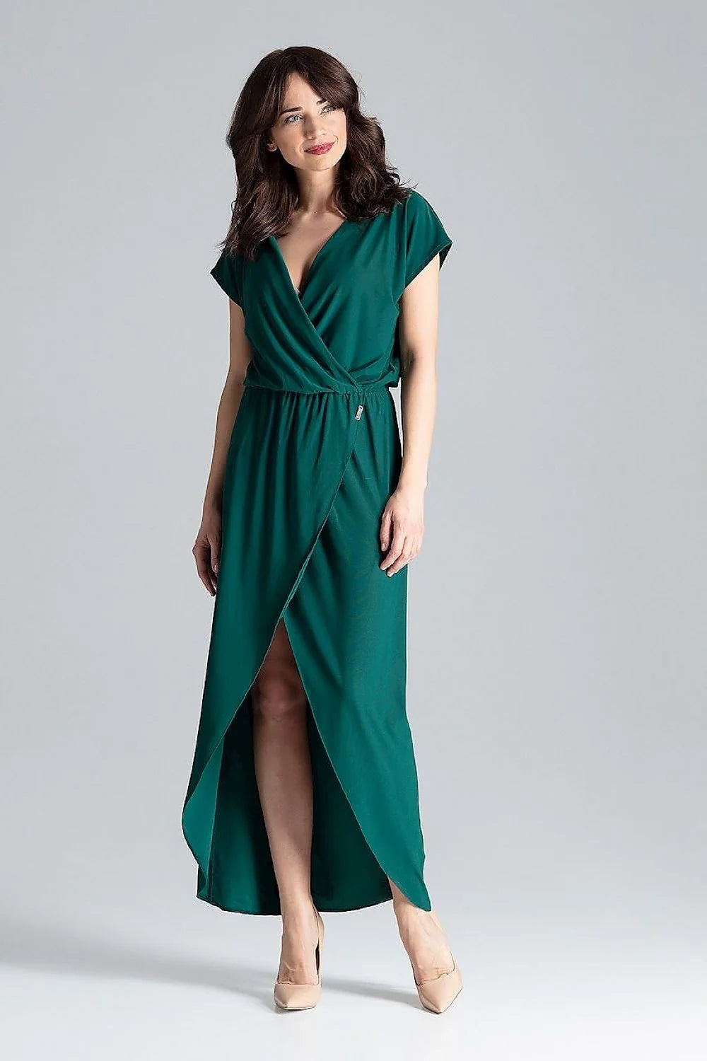 Robe de cocktail Lenitif longue manches kimono taille élastique fente devant femme élégance soirée